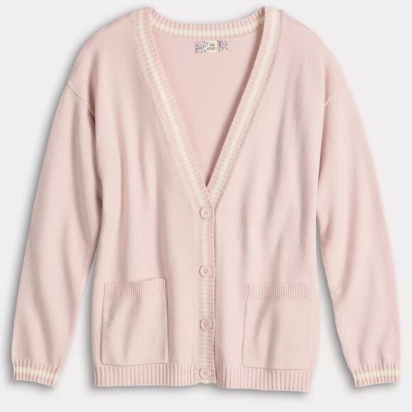 Pink Republic XS-S Navy White Stripe Knit Button V-Neck Cardigan with Pockets - Picture 4 of 16